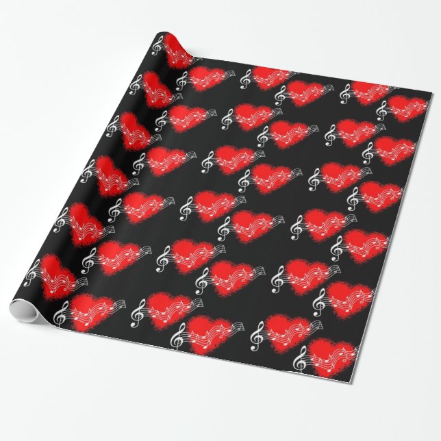 Papier Cadeau Coeurs rouges musicaux (Déroulé)