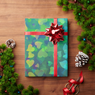 Papier Cadeau Coeurs tombants rouge et vert