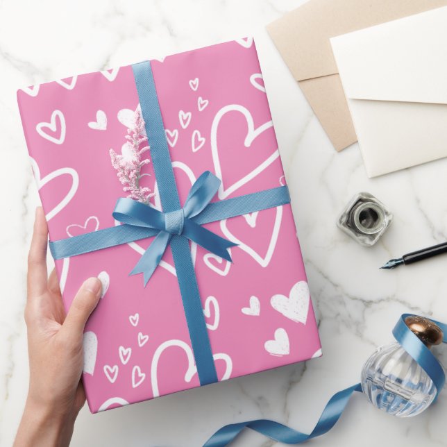 Papier Cadeau Coeurs Valentines rose et blanc (Cadeaux)