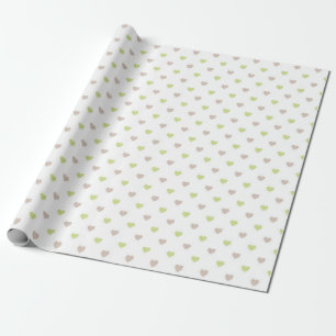 PAPIER CADEAU COEURS VERT & BRUN AVEC BLANC