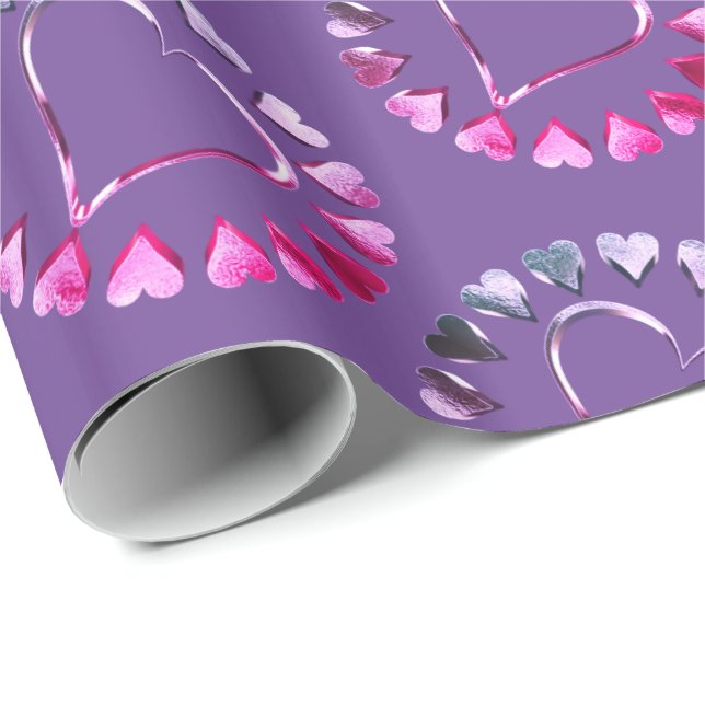 Papier Cadeau Coeurs violets roses Romantique Saint-Valentin (Coin rond)