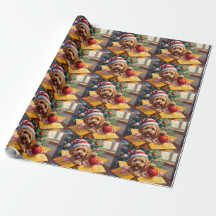 Papier Cadeau Coffret Cadeau de Noël Chien Cockapoo Surprise