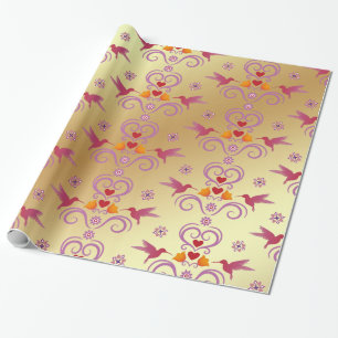 Papier Cadeau Colibri Et Fleurs