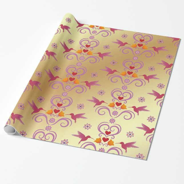Papier Cadeau Colibri Et Fleurs (Déroulé)