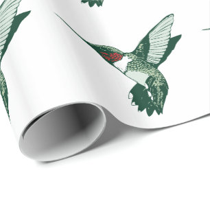 Papier Cadeau Colibri vert, blanc, rouge de battement