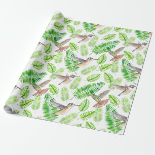 Papier Cadeau Colibris et feuilles tropicaux