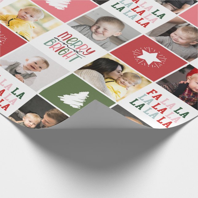 Papier Cadeau Collage de 28 photos Merry & Bright Fa La Christma (Coin)