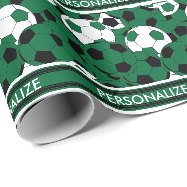Papier Cadeau Collage de balle de football vert foncé (Coin rond)