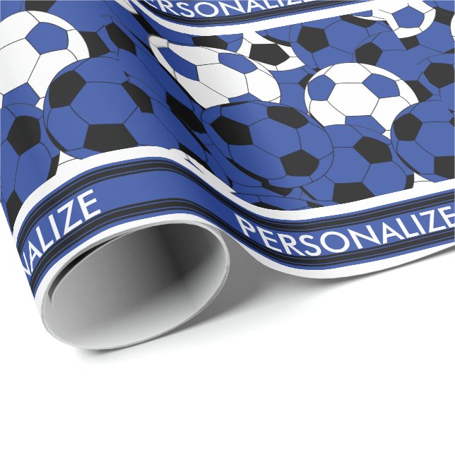 Papier Cadeau Collage de balle de soccer bleu foncé (Coin rond)