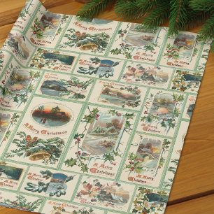 Papier Cadeau Collage de la carte de Noël vintage Rustic Holly