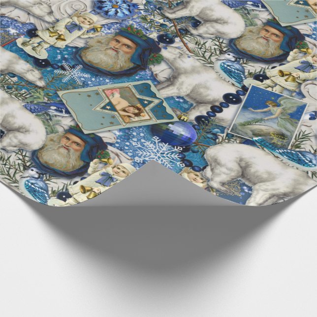 Papier Cadeau Collage de Noël victorien bleu (Coin)