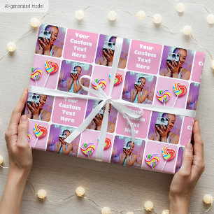Papier Cadeau Collage de photos personnalisé Moderne Rétro Rose