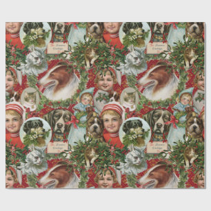 Papier Cadeau Collage de rebuts de chats et de chiens de Noël vi