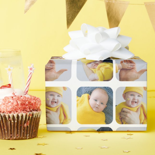 Papier Cadeau Collage photo 4 personnalisé (Fête d'anniversaire)