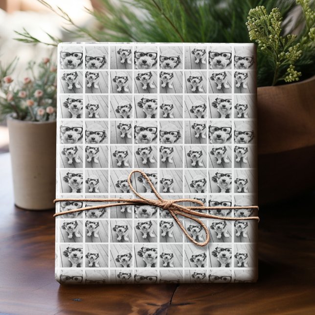 Papier Cadeau Collage photo de 9 Carrés - noir et blanc (Custom Photo Wrapping Paper)
