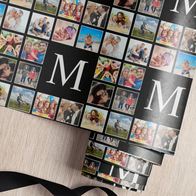 Papier Cadeau Collage photo de famille personnalisée Noir person (Créateur téléchargé)