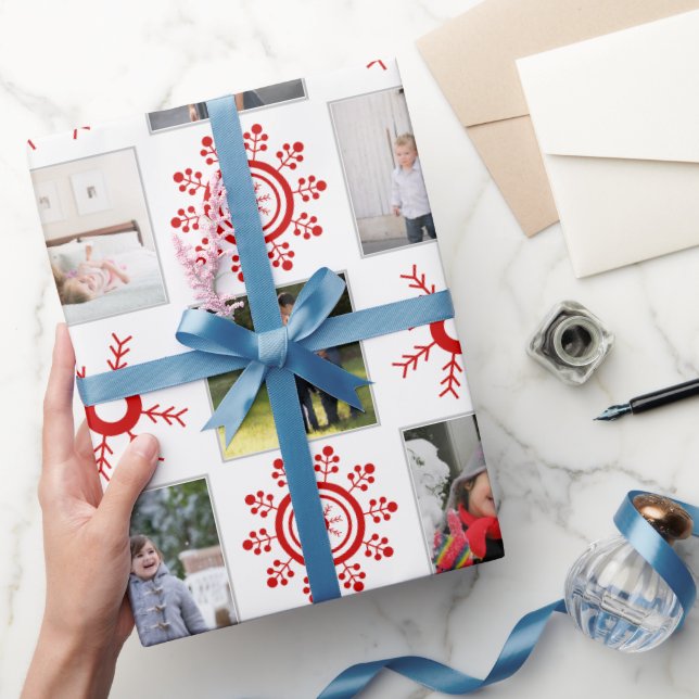 Papier Cadeau Collage photo et flocons rouges Noël (Cadeaux)