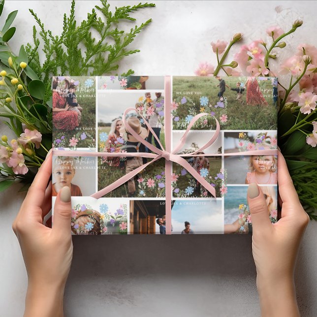 Papier Cadeau Collage photo Floral MOM | Photo personnalisée 10 (Créateur téléchargé)