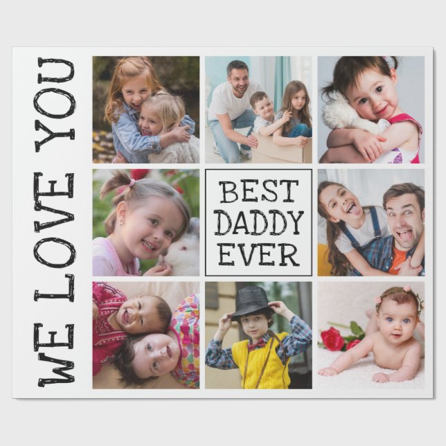Papier Cadeau Collage photo moderne| Meilleur papa (Plat)