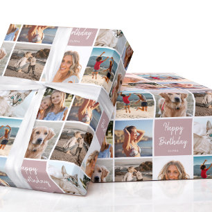 Papier Cadeau Collage photo personnalisé Anniversaire rose moder