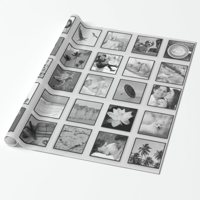 Papier Cadeau Collage photo personnalisé filtré noir et blanc (Déroulé)