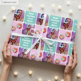 Papier Cadeau Collage Photo Personnalisé Motif Vert Moderne Rétr