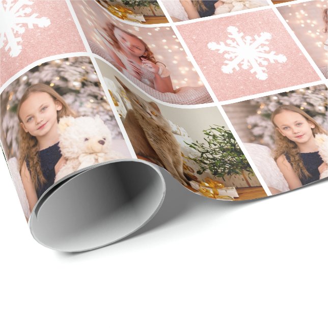 Papier Cadeau Collage photo personnalisé Rose Flakes Gold (Coin rond)