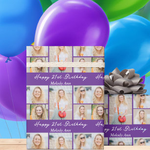 Papier Cadeau Collage photo personnalisé violet joyeux anniversa