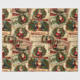 Papier Cadeau Collage publicitaire du Père Noël victorien