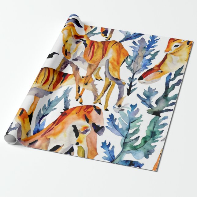 Papier Cadeau Collage Whimsical Wildlife Watercolor (Déroulé)