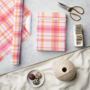 Papier Cadeau Collection carreaux de Noël classique rose blush