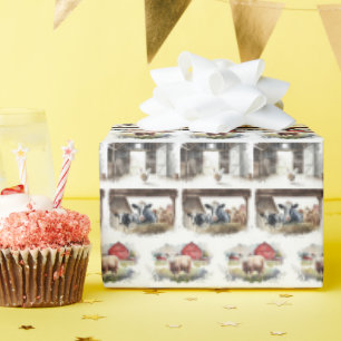 Papier Cadeau Collection d'animaux de ferme d'aquarelles