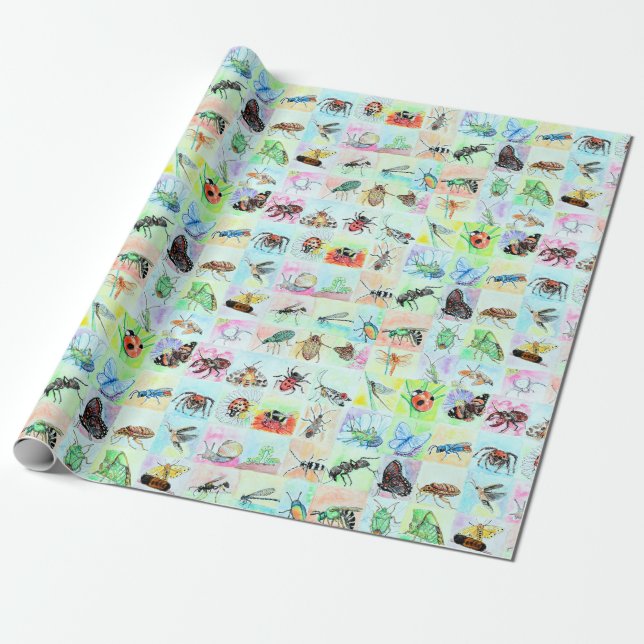 Papier Cadeau Collection de bogues d'été en aquarelle (Déroulé)