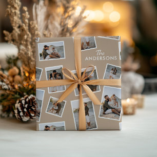 Papier Cadeau Collection de famille multi-photo marron moderne
