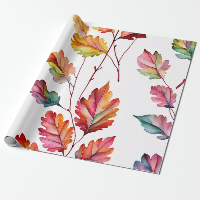 Papier Cadeau Collection de feuilles d'aquarelle vive (Déroulé)