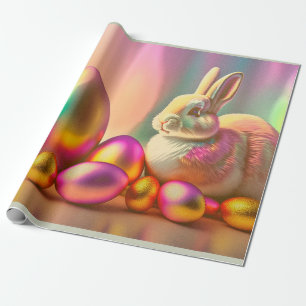 Papier Cadeau Collection De Lapins De Pâques Et D'Oeufs Brillant