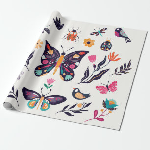 Papier Cadeau Collection d'éléments d'été du printemps à la main