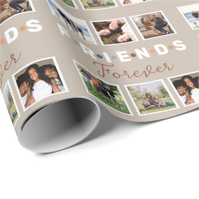 Papier Cadeau Collection photo moderne Beige Friends Forever (Coin rond)