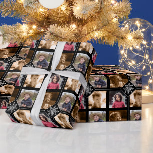 Papier Cadeau Collection photo personnalisée 4 Noël Flocon de ne