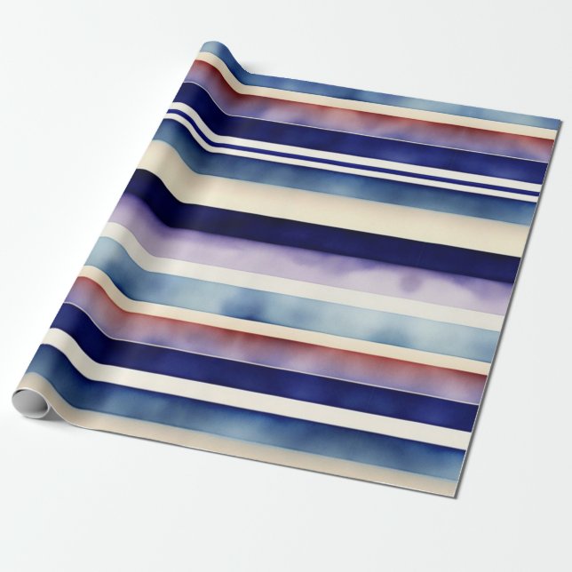 Papier Cadeau Collection populaire Summer Navy Blue Boat Stripes (Déroulé)