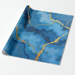 Papier Cadeau Collection tendance en marbre bleu azur or