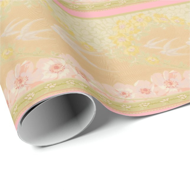 Papier Cadeau colombes victoriennes et Roses (Coin rond)