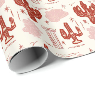 Papier Cadeau Colonne grecque classique et motif de lustre rose