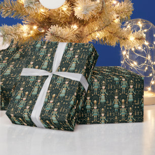 Papier Cadeau Colonne verte et arlequin, ballet de crapet