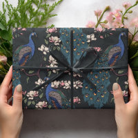 Coloré bleu Peacock & Magnolia Black Wildlife