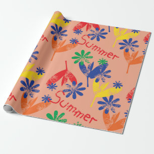 Papier Cadeau Coloré contemporain collage floral d'été avec h