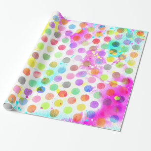 Papier Cadeau coloré éclaboussures d'aquarelle pois