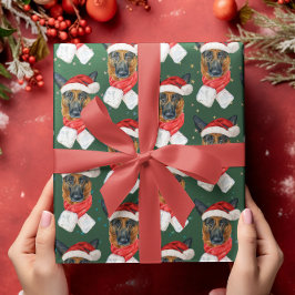 Papier Cadeau Coloré Étoiles Vertes Allemand Berger Noël