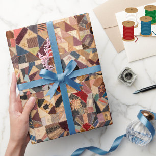 Papier Cadeau Coloré Vintage Patchwork Crazy Quilt Motif