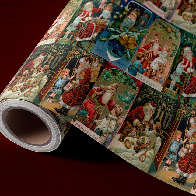 Papier Cadeau Coloré Vintage Père Noël Collage (Créateur téléchargé)